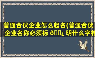 普通合伙企业怎么起名(普通合伙企业名称必须标 🌿 明什么字样)